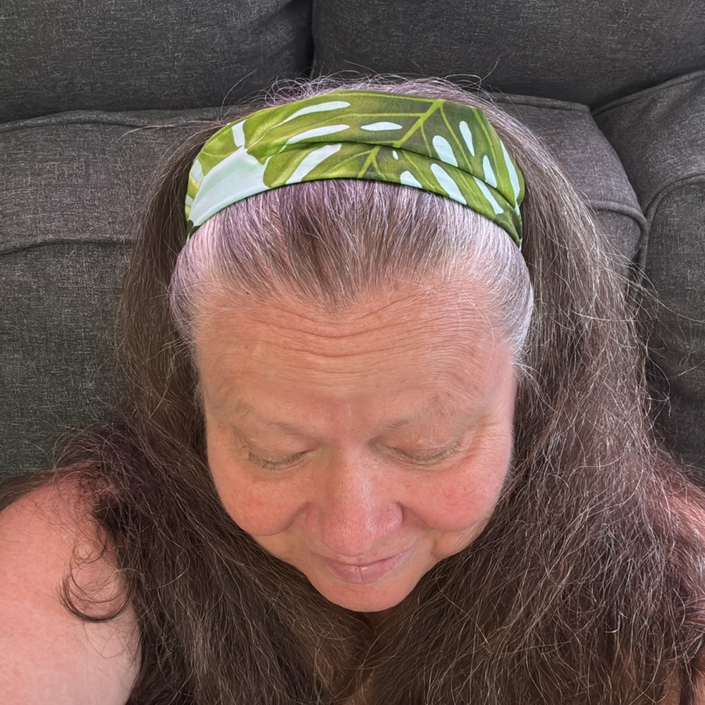 Kahele Maui Handmade Headwrap Green & Blue Monstera Print OS